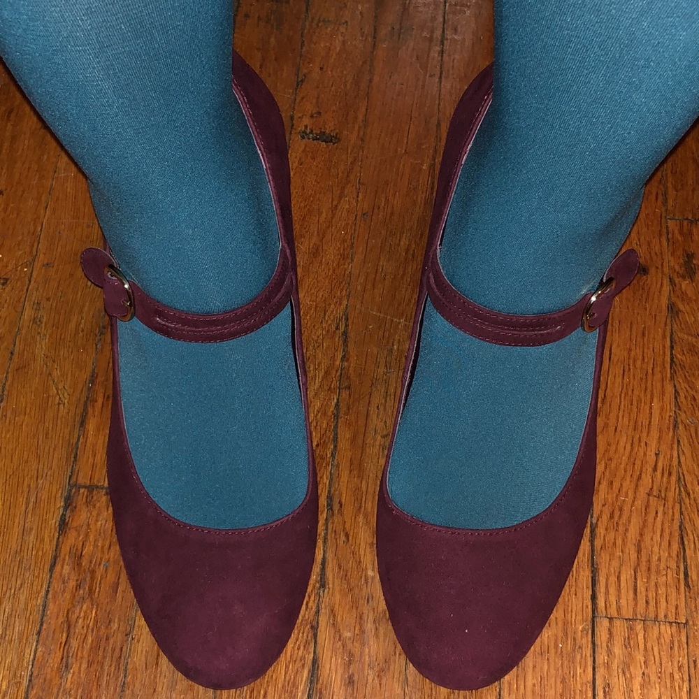 Plum Suede Block Heels with Ankle Strap